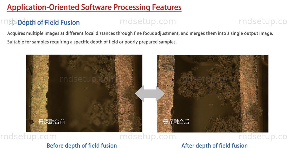 심도융합(depth fusion) 촬영 예 — 굴곡진 전극 표면 전체에 초점이 맞은 합성 이미지
