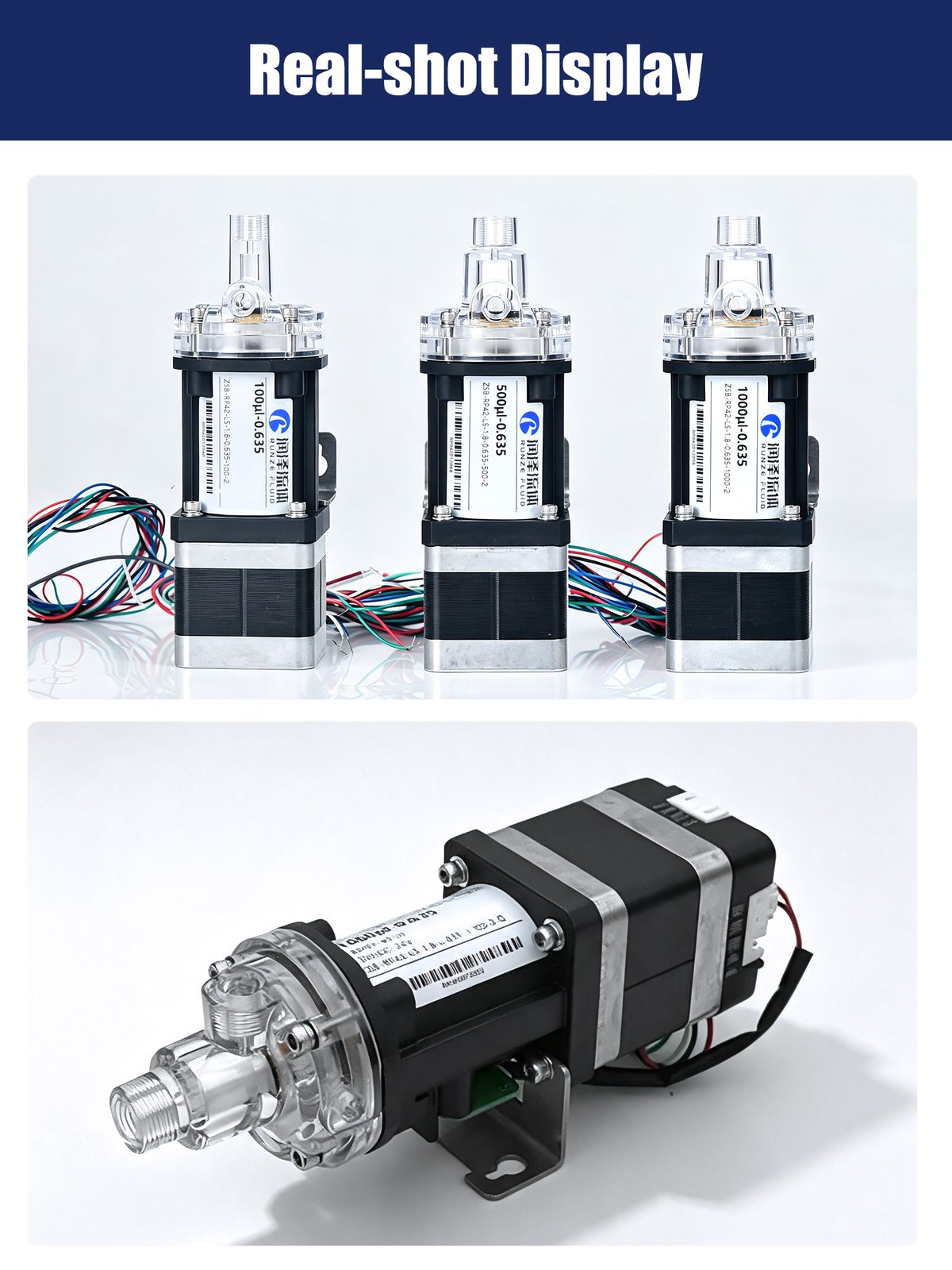 실제 제품 — 100 µL · 500 µL · 1000 µL